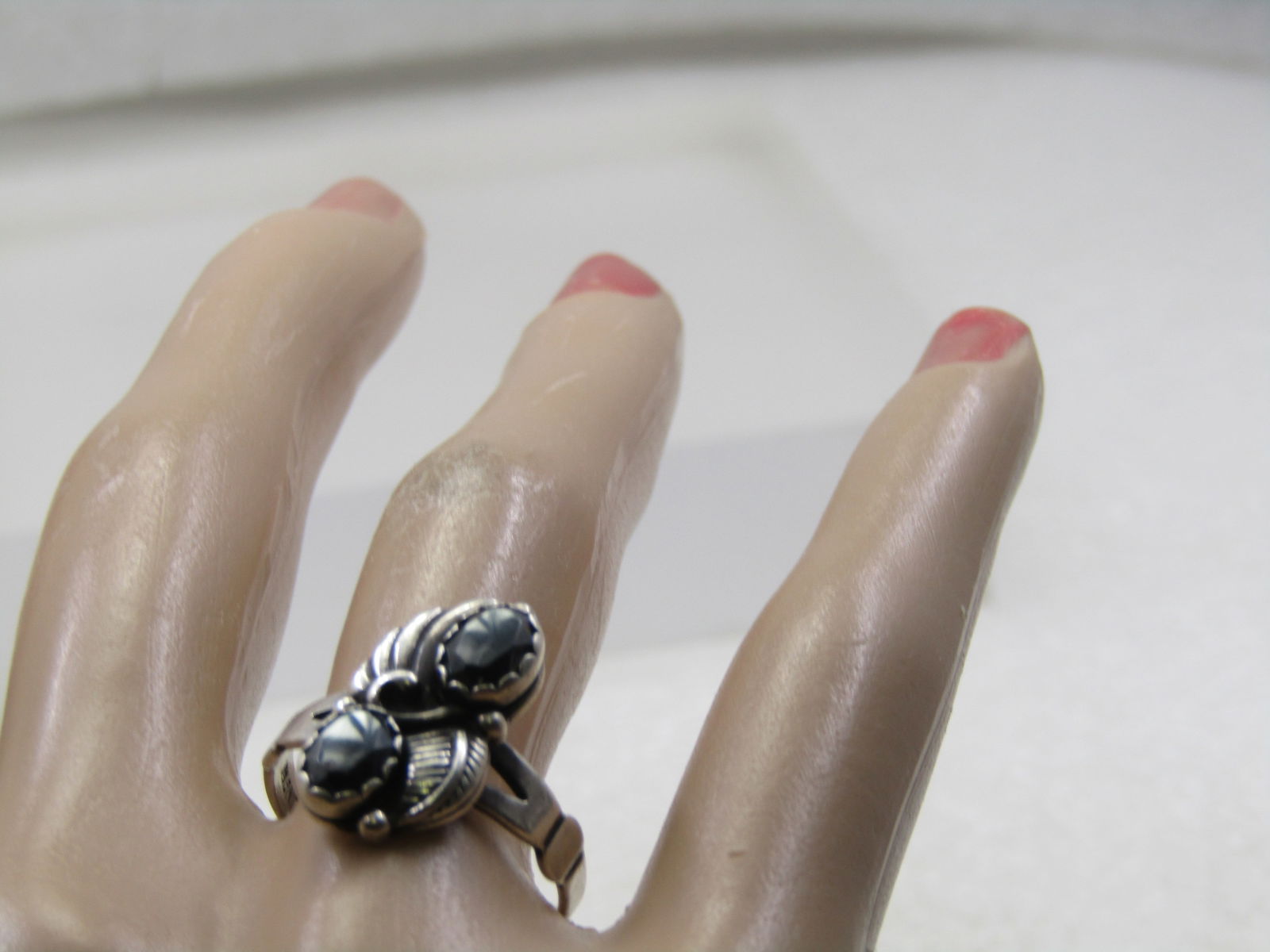 Vintage Sterling Southwestern Hematite Ring, Sz. 8, Signed WM - 9