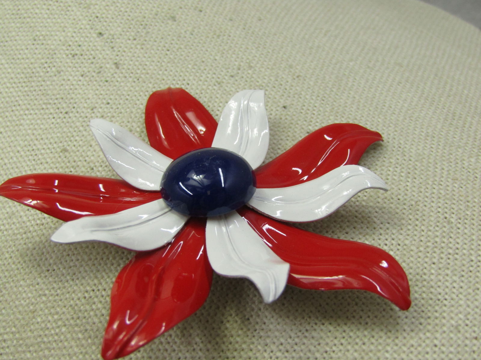 Vintage Enameled Blossom Brooch, Red, Black, White, 2.75", 1960's - 3