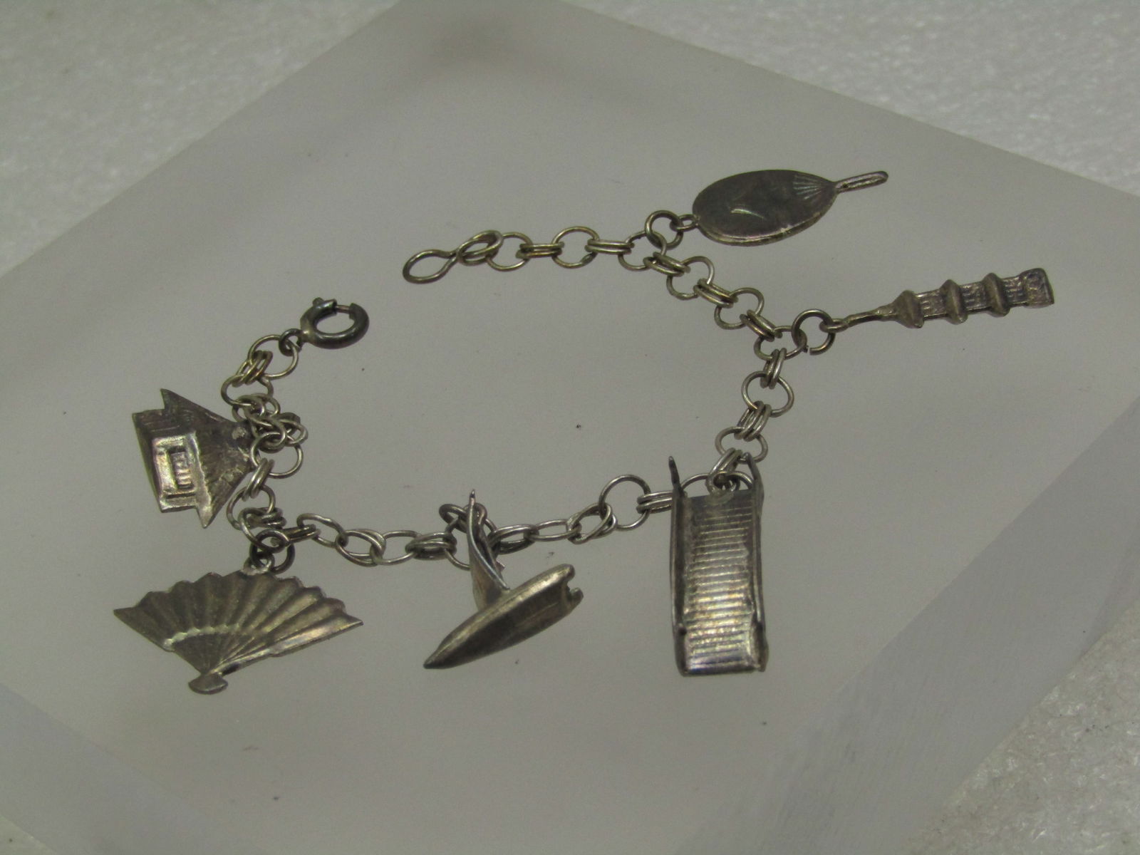 Vintage Sterling Japanese Charm Bracelet, 1950's, Original Box 6" - 3