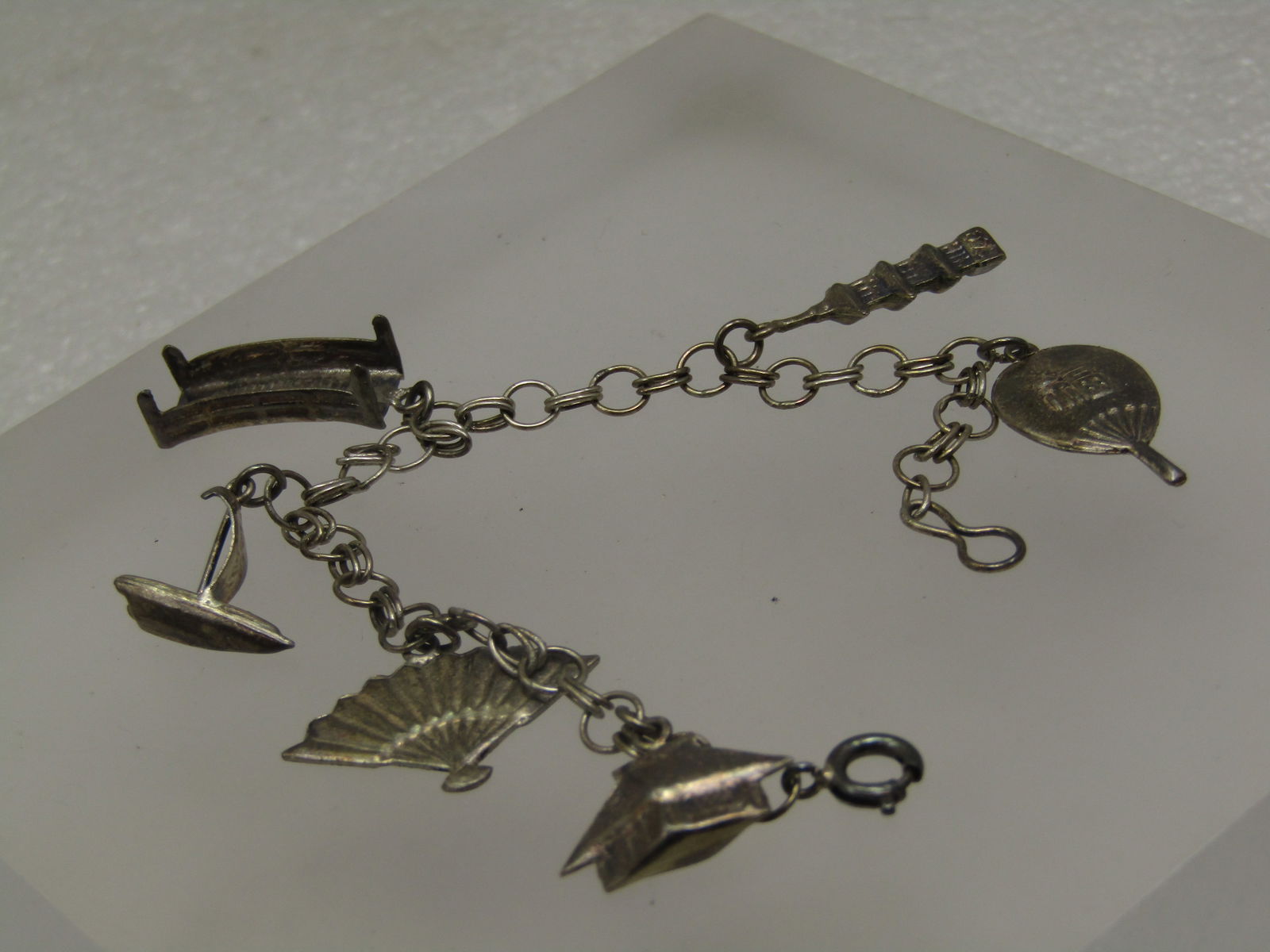 Vintage Sterling Japanese Charm Bracelet, 1950's, Original Box 6" - 4