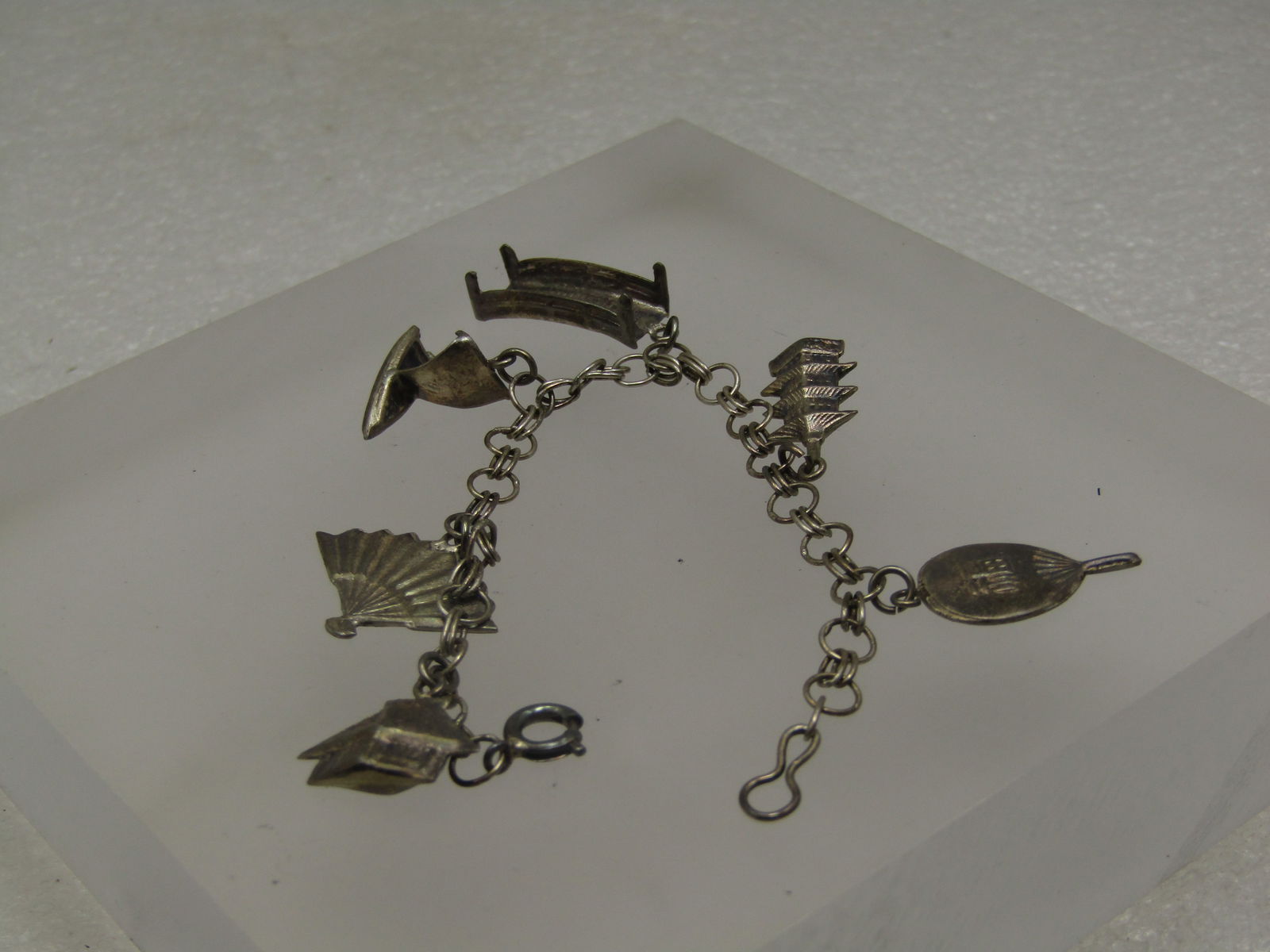 Vintage Sterling Japanese Charm Bracelet, 1950's, Original Box 6" - 5