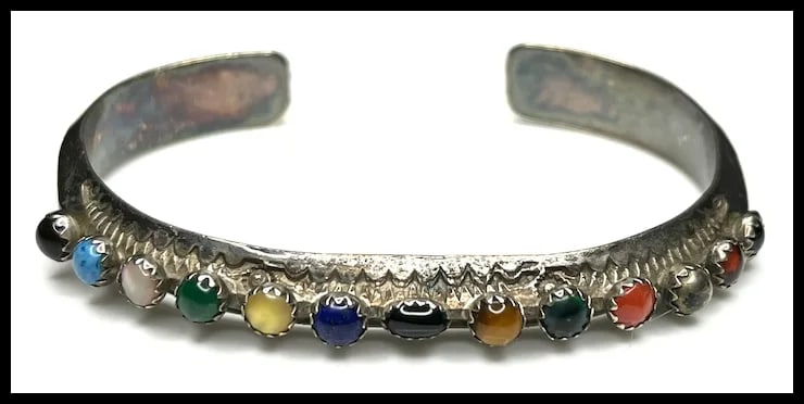 Vintage Sterling Silver Cuff with Semi-Precious Stones - 2