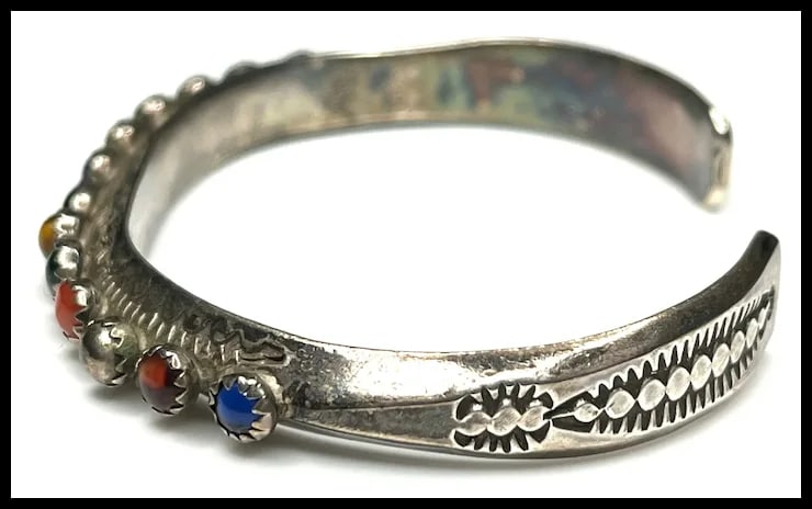 Vintage Sterling Silver Cuff with Semi-Precious Stones - 3