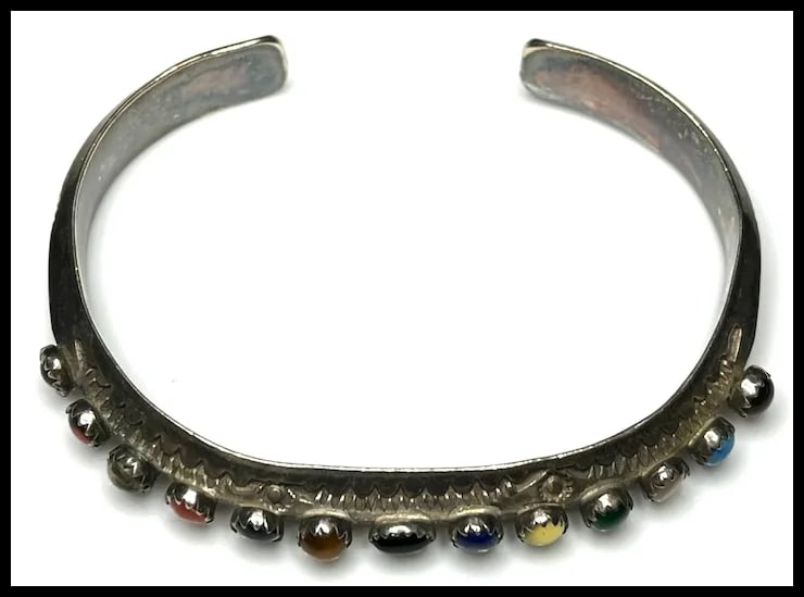 Vintage Sterling Silver Cuff with Semi-Precious Stones - 4