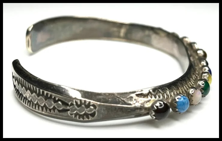 Vintage Sterling Silver Cuff with Semi-Precious Stones - 6