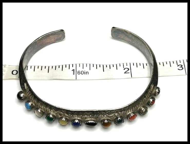 Vintage Sterling Silver Cuff with Semi-Precious Stones - 7