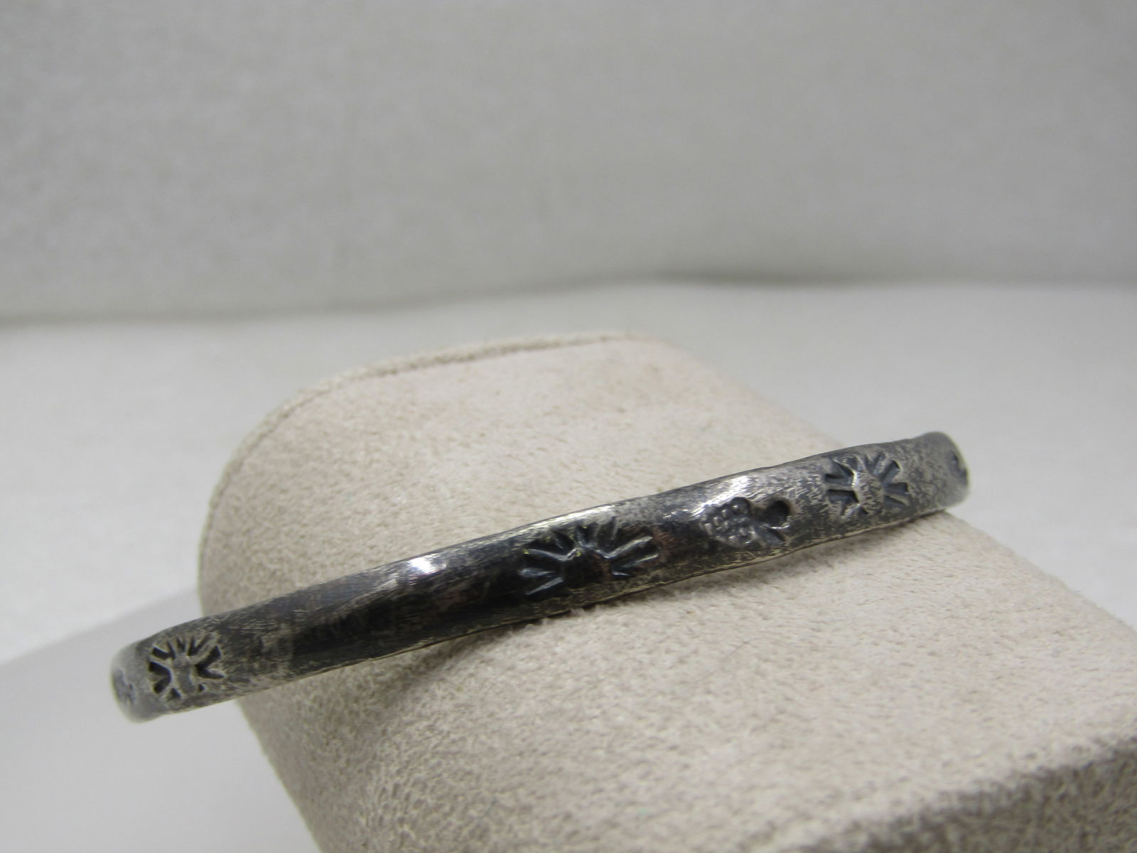 Vintage Stamped Mexican Bangle Bracelet, 8", Silver Tone - 2