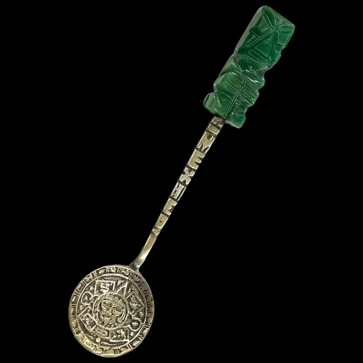 Vintage Mexico Sterling Silver Souvenir Spoon with Carved Natural Stone (1 of 10)