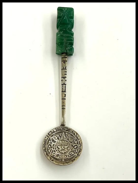 Vintage Mexico Sterling Silver Souvenir Spoon with Carved Natural Stone - 3
