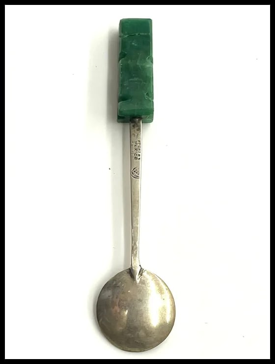 Vintage Mexico Sterling Silver Souvenir Spoon with Carved Natural Stone - 7