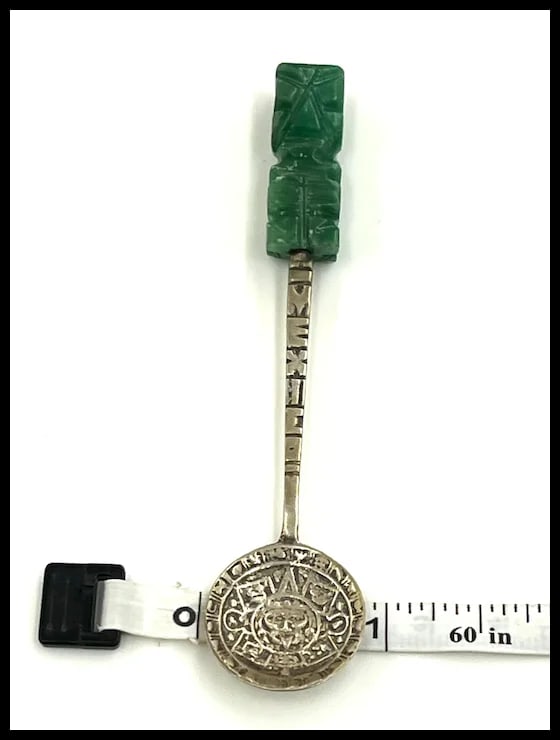Vintage Mexico Sterling Silver Souvenir Spoon with Carved Natural Stone - 9
