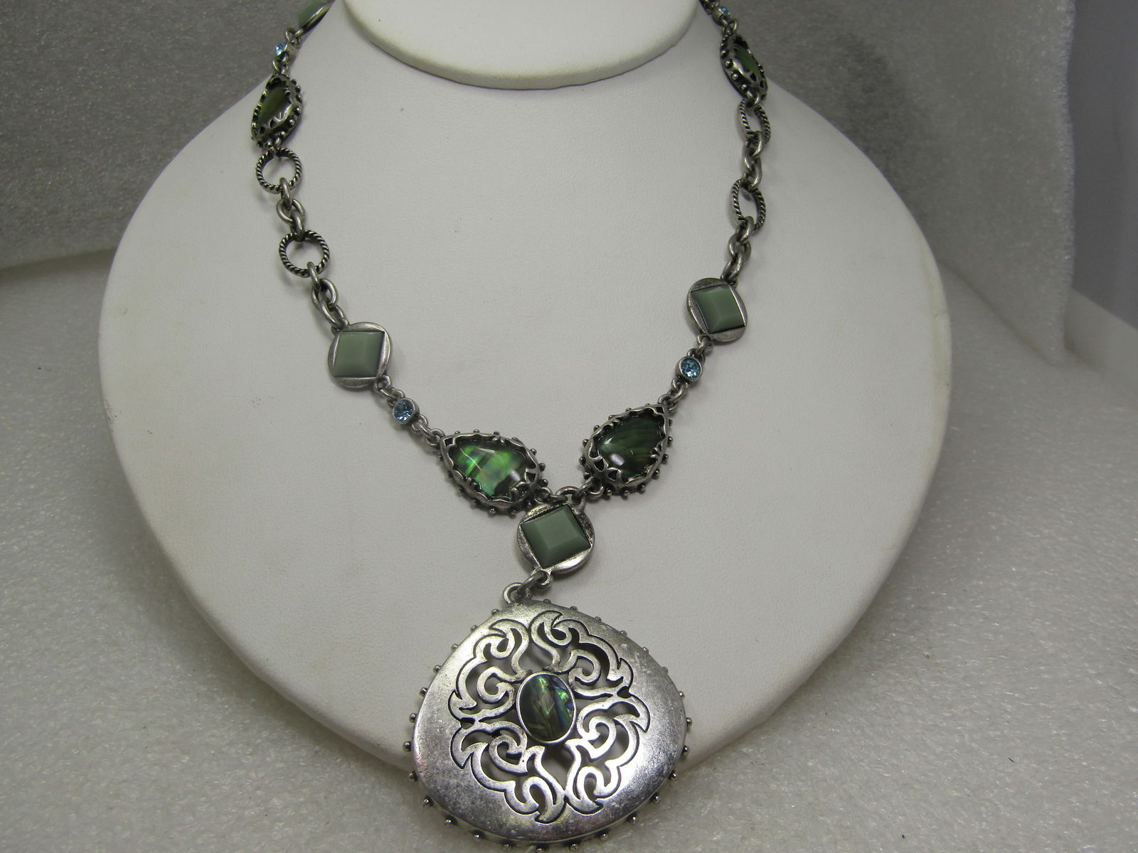 Vintage Flame Scrolled Necklace, Faux Abalone Plus, 18" - 2