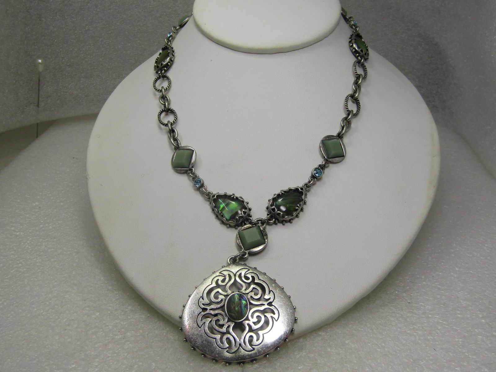 Vintage Flame Scrolled Necklace, Faux Abalone Plus, 18" - 3