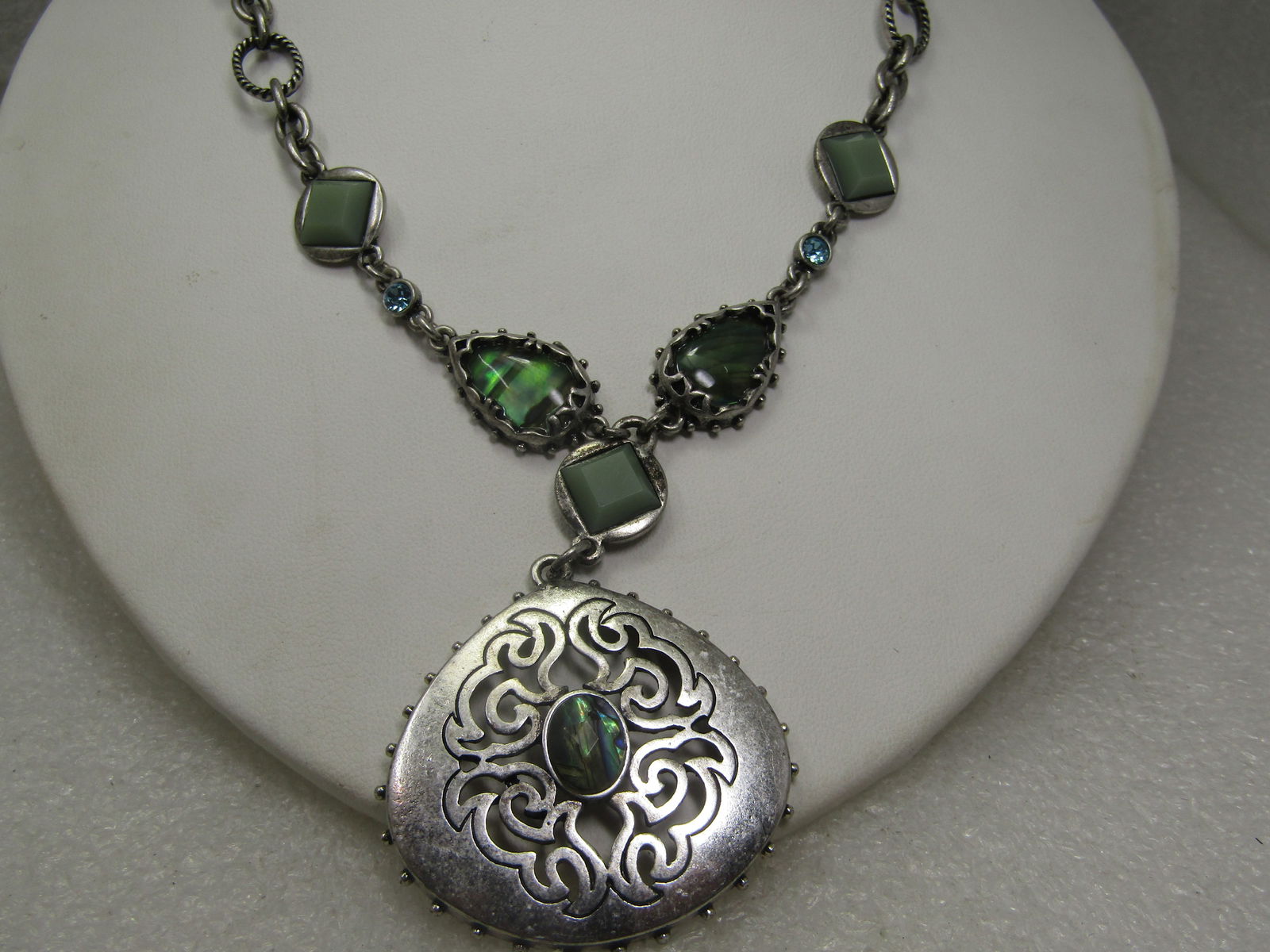 Vintage Flame Scrolled Necklace, Faux Abalone Plus, 18" - 4