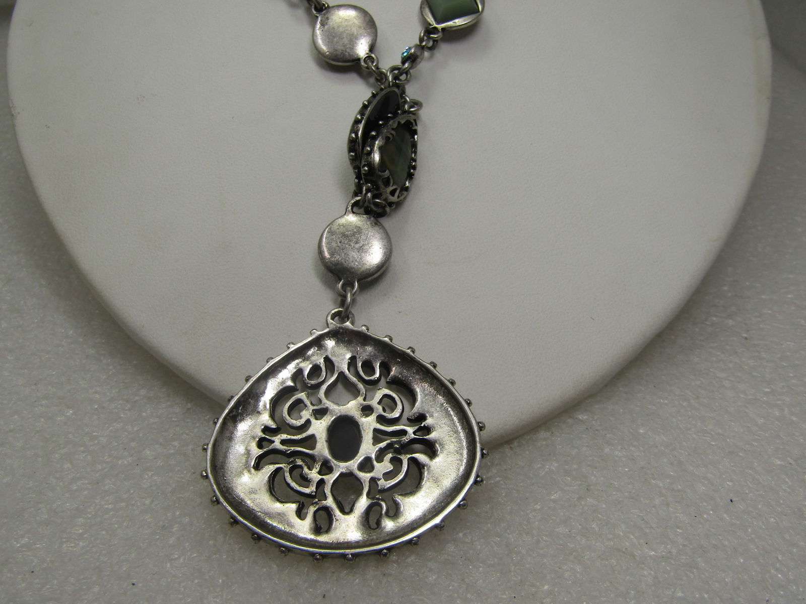 Vintage Flame Scrolled Necklace, Faux Abalone Plus, 18" - 5