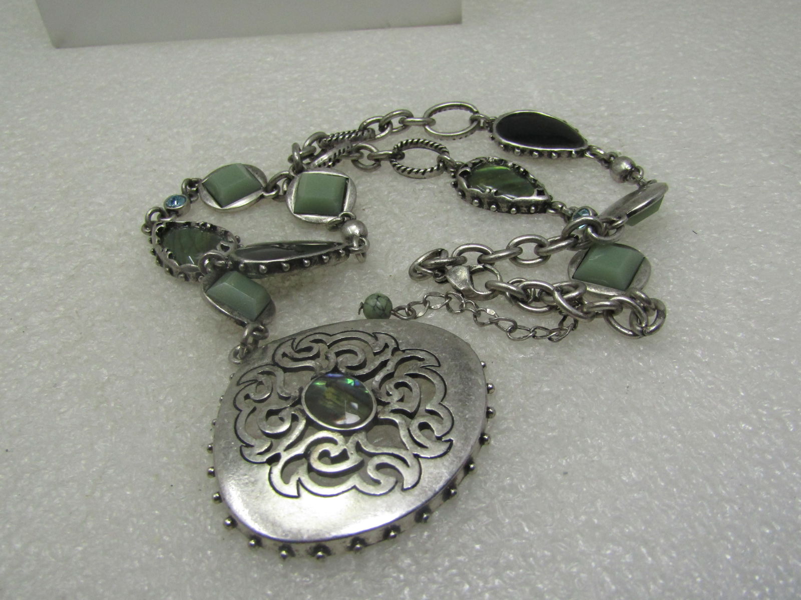 Vintage Flame Scrolled Necklace, Faux Abalone Plus, 18" - 6