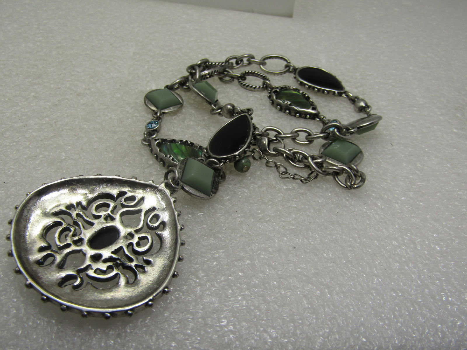 Vintage Flame Scrolled Necklace, Faux Abalone Plus, 18" - 7