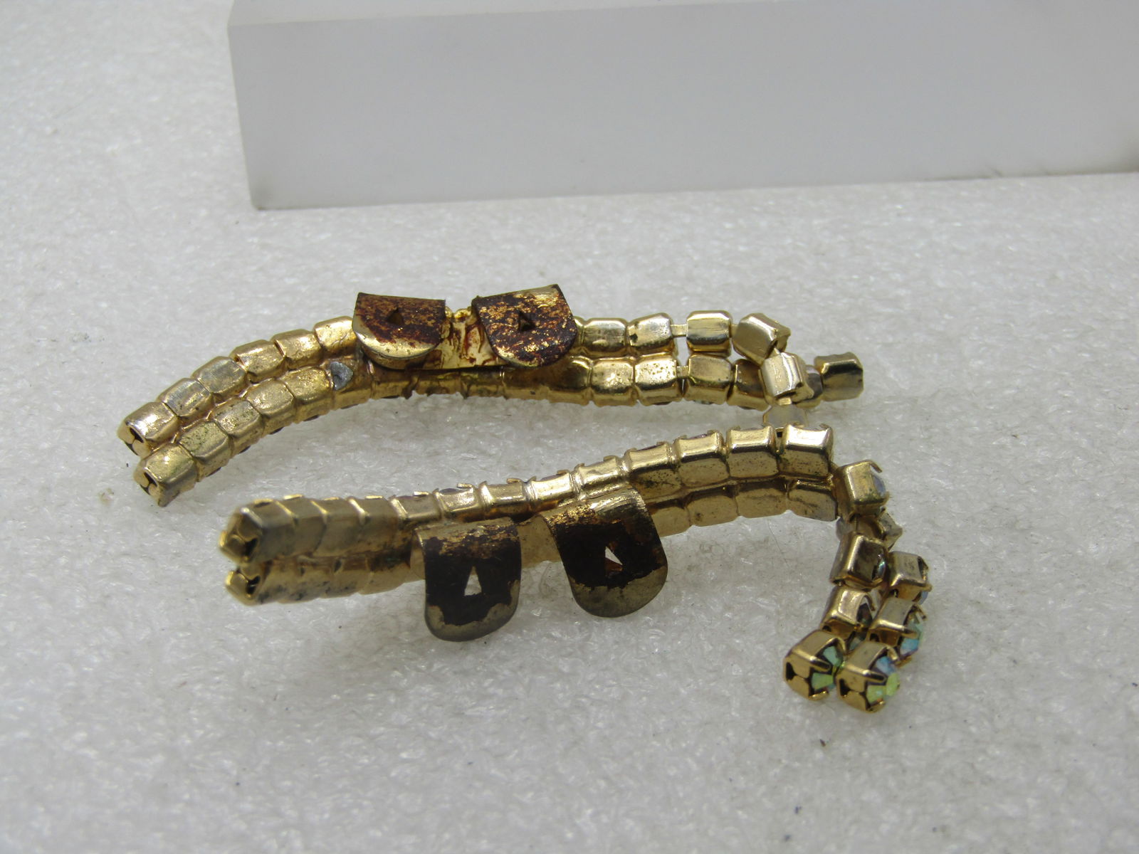 Vintage Aurora Borealis Rhinestone Shoe Clips, 1 Pair, Curved - 5