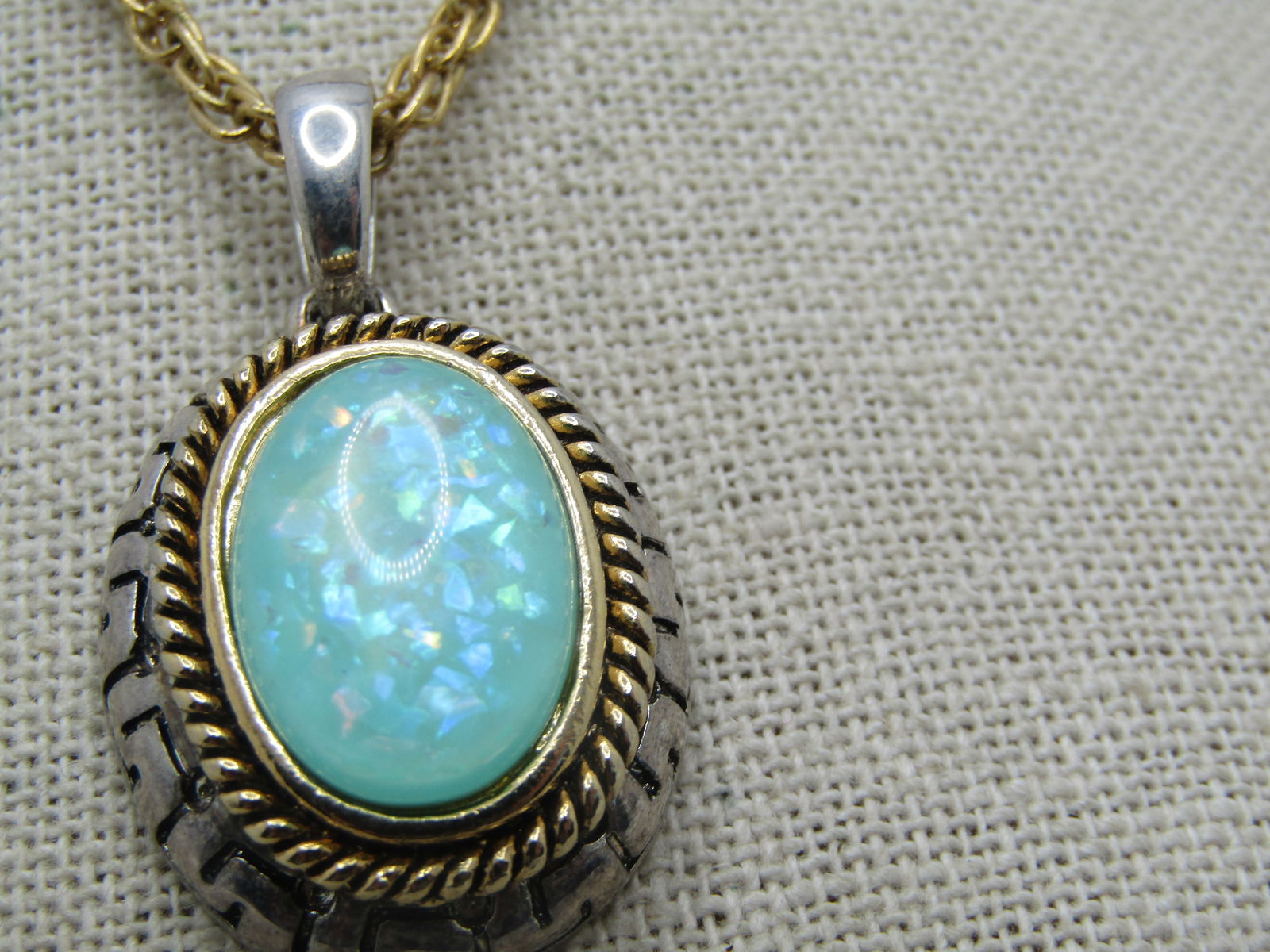 Vintage Faux Opal Necklace, 24", Two-Tone, 1960's-1990's - 2