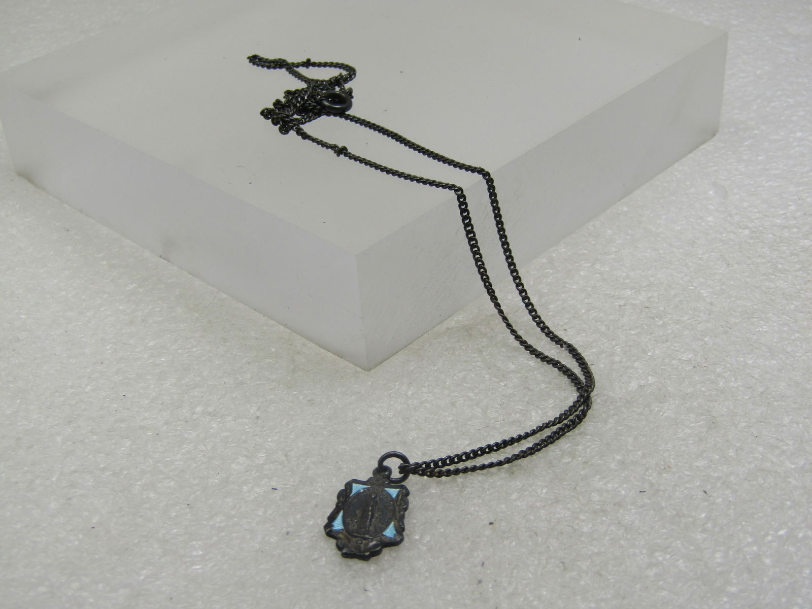 Vintage Sterling Guilloche Blessed Mother Necklace, 1940's-1950's. 18" - 4