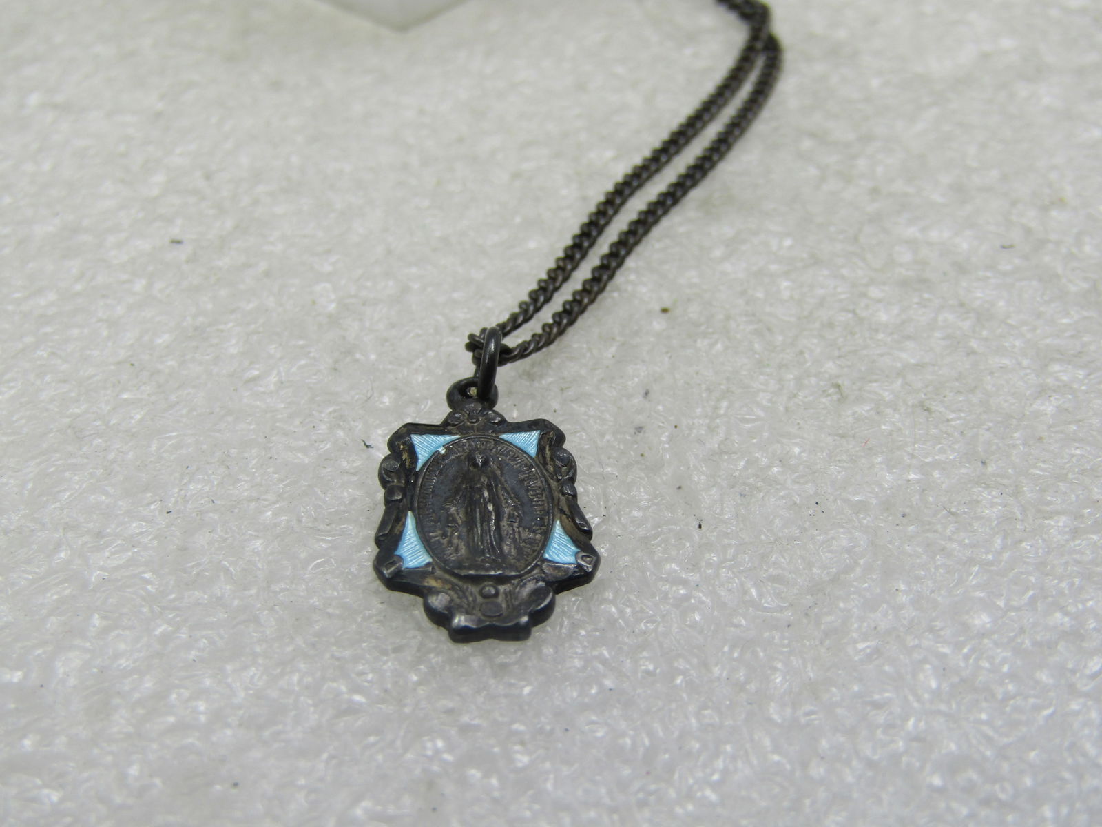 Vintage Sterling Guilloche Blessed Mother Necklace, 1940's-1950's. 18" - 5