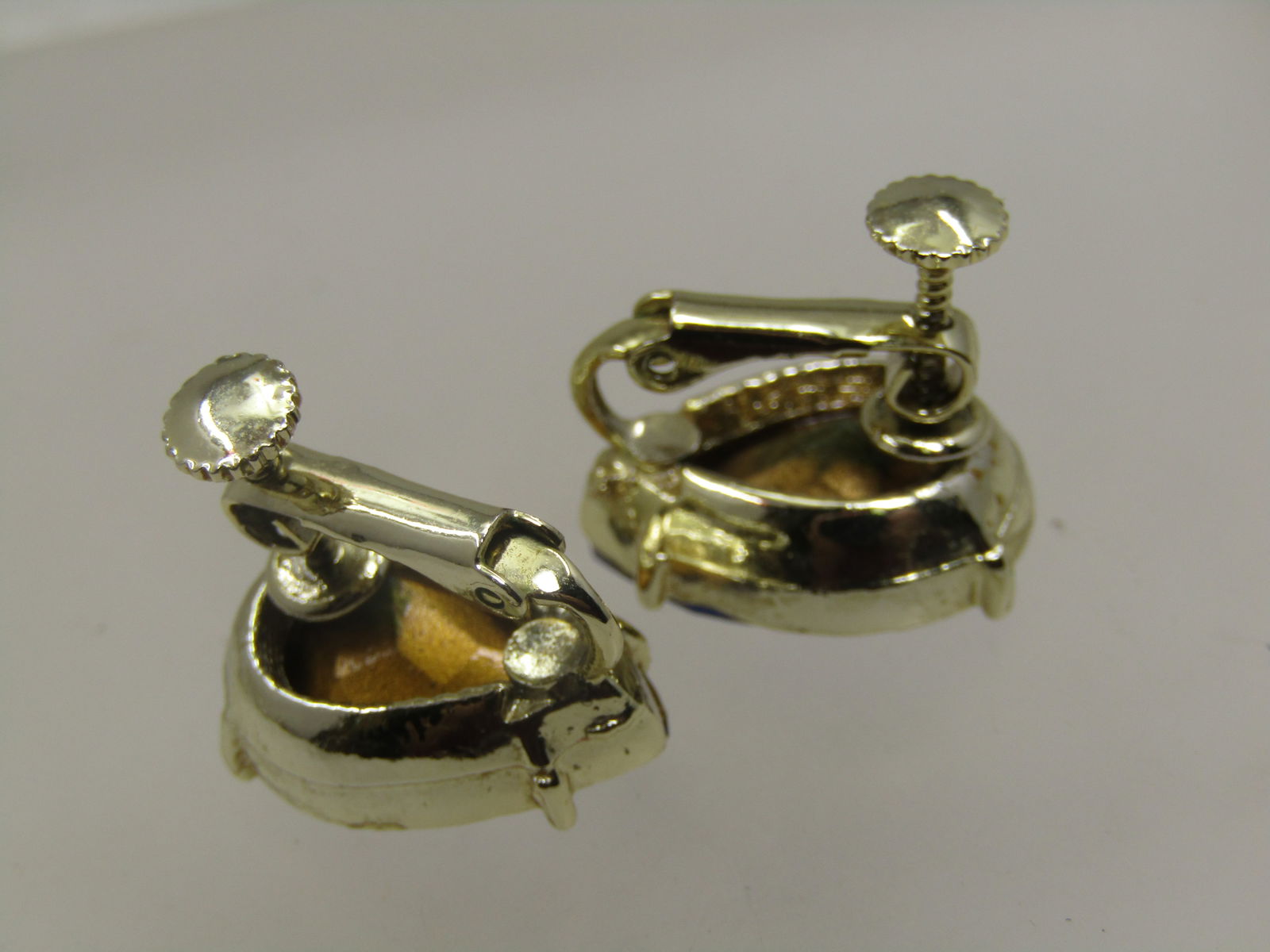 Vintage Blue Rhinestone Earrings, Hinged Clip. 1980's - 5