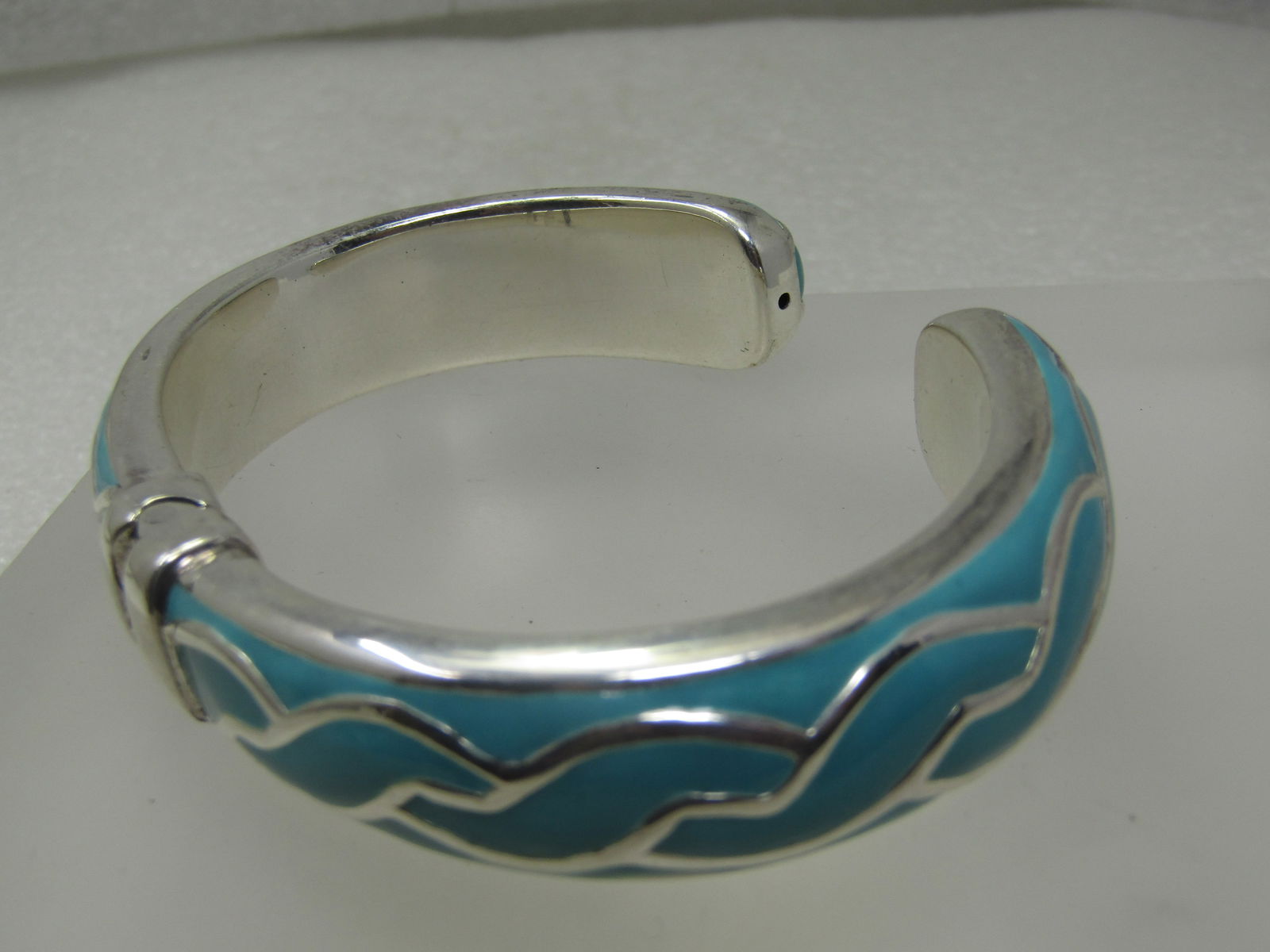 Sterling Silver Turquoise Enameled Clamper Bracelet, 7.25" - 2