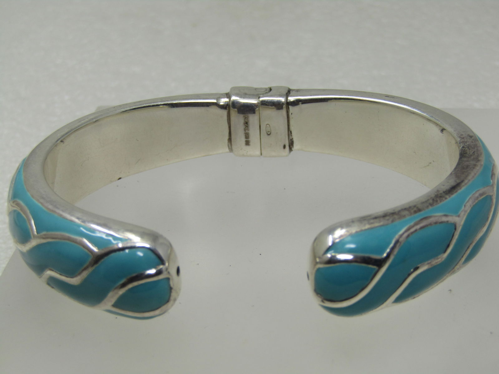 Sterling Silver Turquoise Enameled Clamper Bracelet, 7.25" - 4