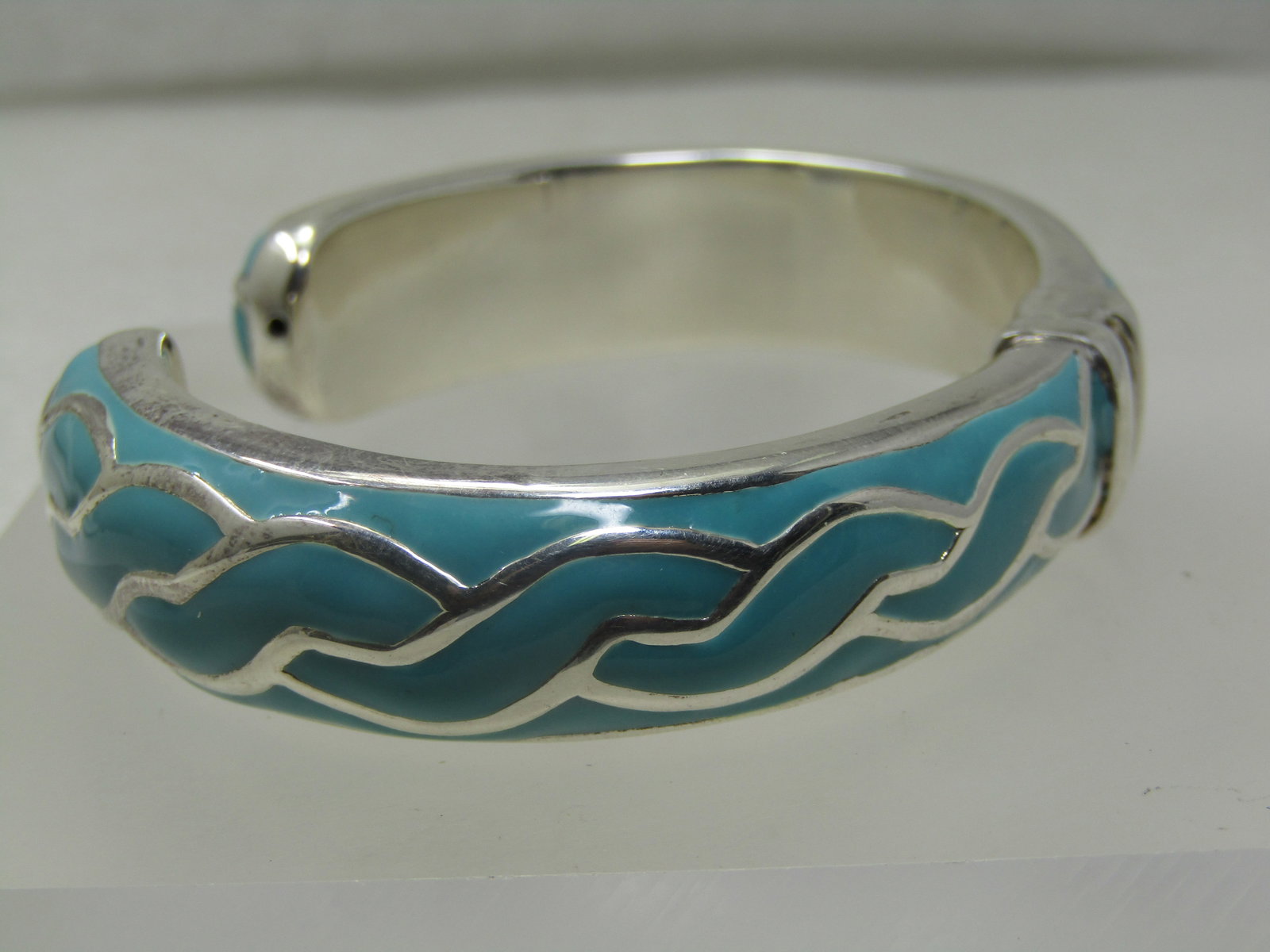 Sterling Silver Turquoise Enameled Clamper Bracelet, 7.25" - 6