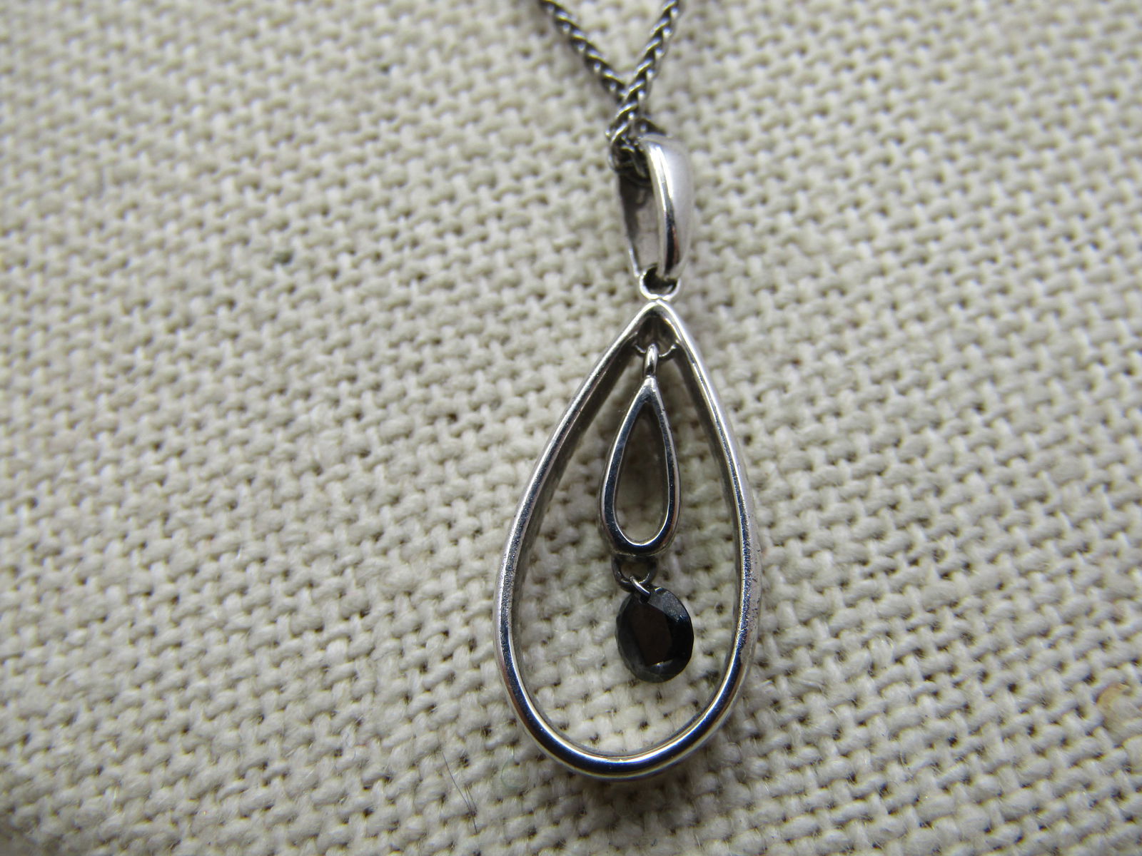 Vintage Sterling Teardrop Floating Black Diamond Necklace, 18", 1980's-1990's - 4