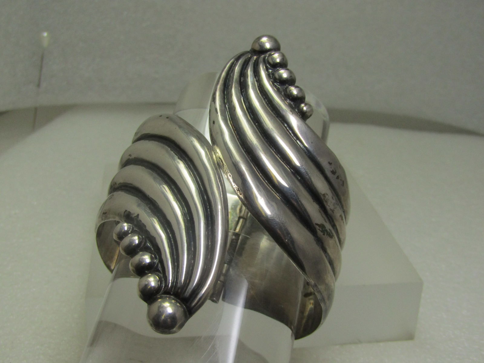 Vintage Sterling Wide Bypass Clamper Bracelet, Taxco, Mexico, 6.75" - 2