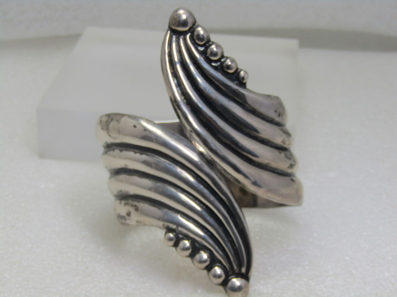 Vintage Sterling Wide Bypass Clamper Bracelet, Taxco, Mexico, 6.75" - 6