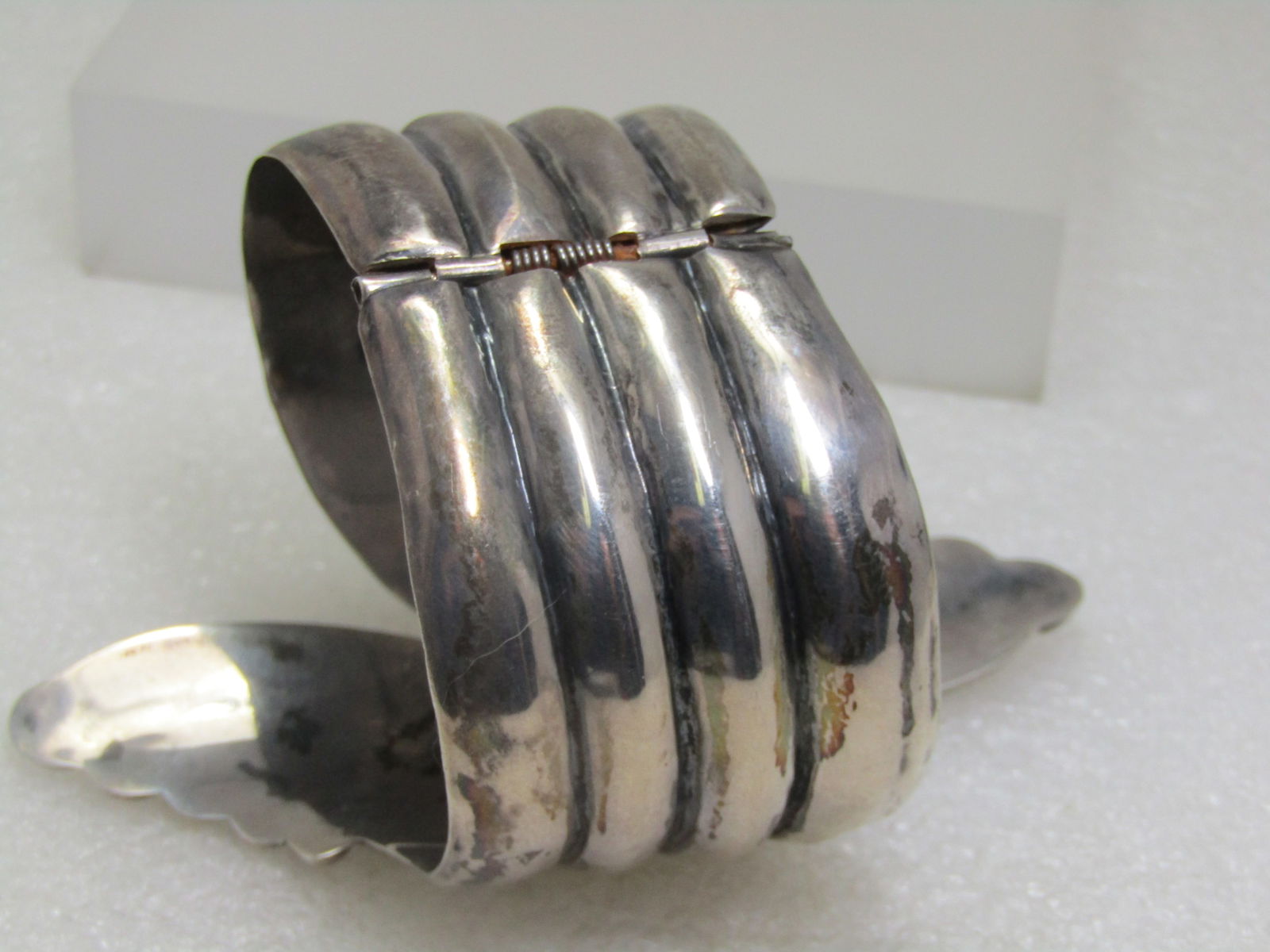 Vintage Sterling Wide Bypass Clamper Bracelet, Taxco, Mexico, 6.75" - 7