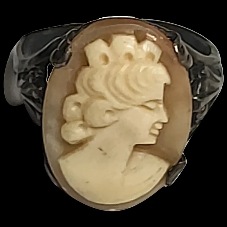 Vintage Hand-Carved Shell Cameo Pendant Ring Hllmarked STER (1 of 7)