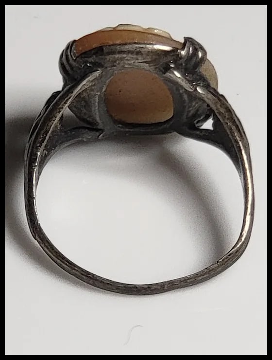 Vintage Hand-Carved Shell Cameo Pendant Ring Hllmarked STER - 3