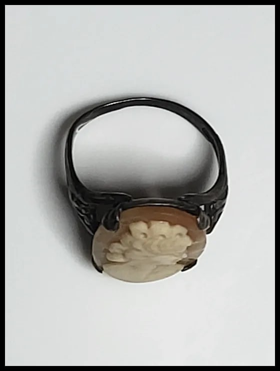 Vintage Hand-Carved Shell Cameo Pendant Ring Hllmarked STER - 5