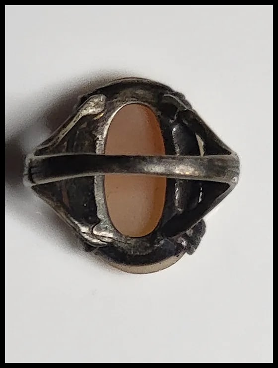 Vintage Hand-Carved Shell Cameo Pendant Ring Hllmarked STER - 6