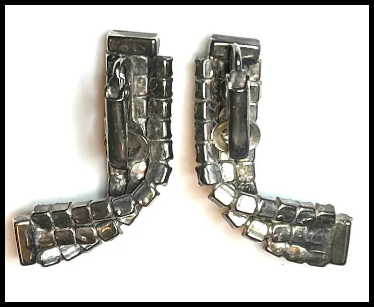 Vintage Art Deco Paste/Rhinestone Oversized Statement Earrings - 3