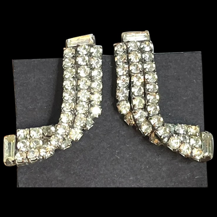 Vintage Art Deco Paste/Rhinestone Oversized Statement Earrings - 5