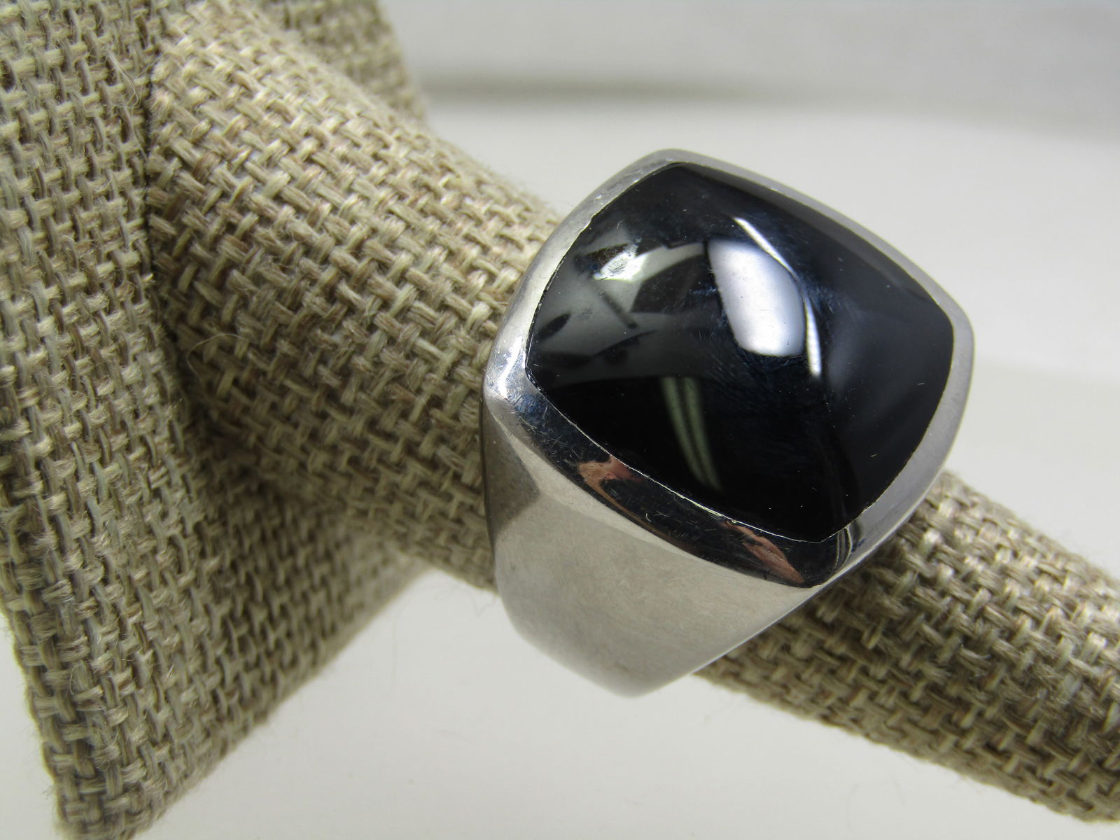 Stainless Steel Black Stone Ring, Sz. 8, Men's/Unisex, - 2