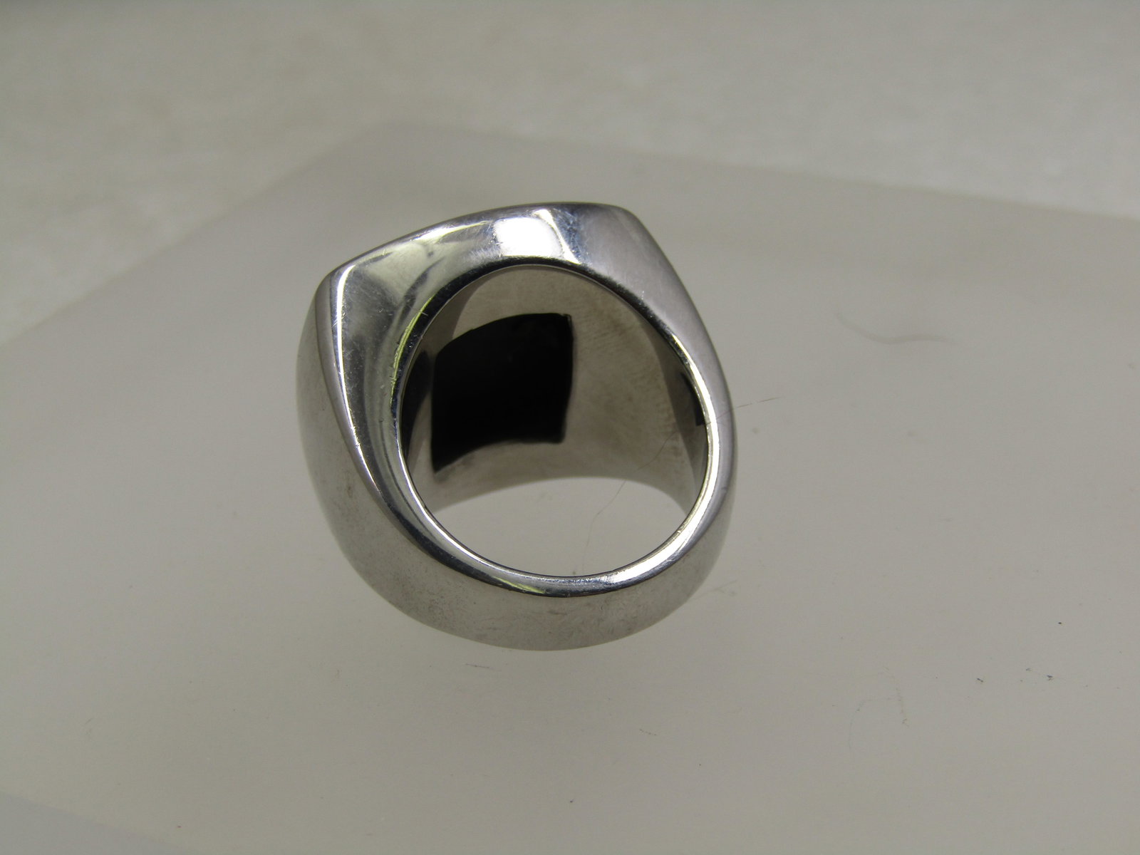 Stainless Steel Black Stone Ring, Sz. 8, Men's/Unisex, - 4