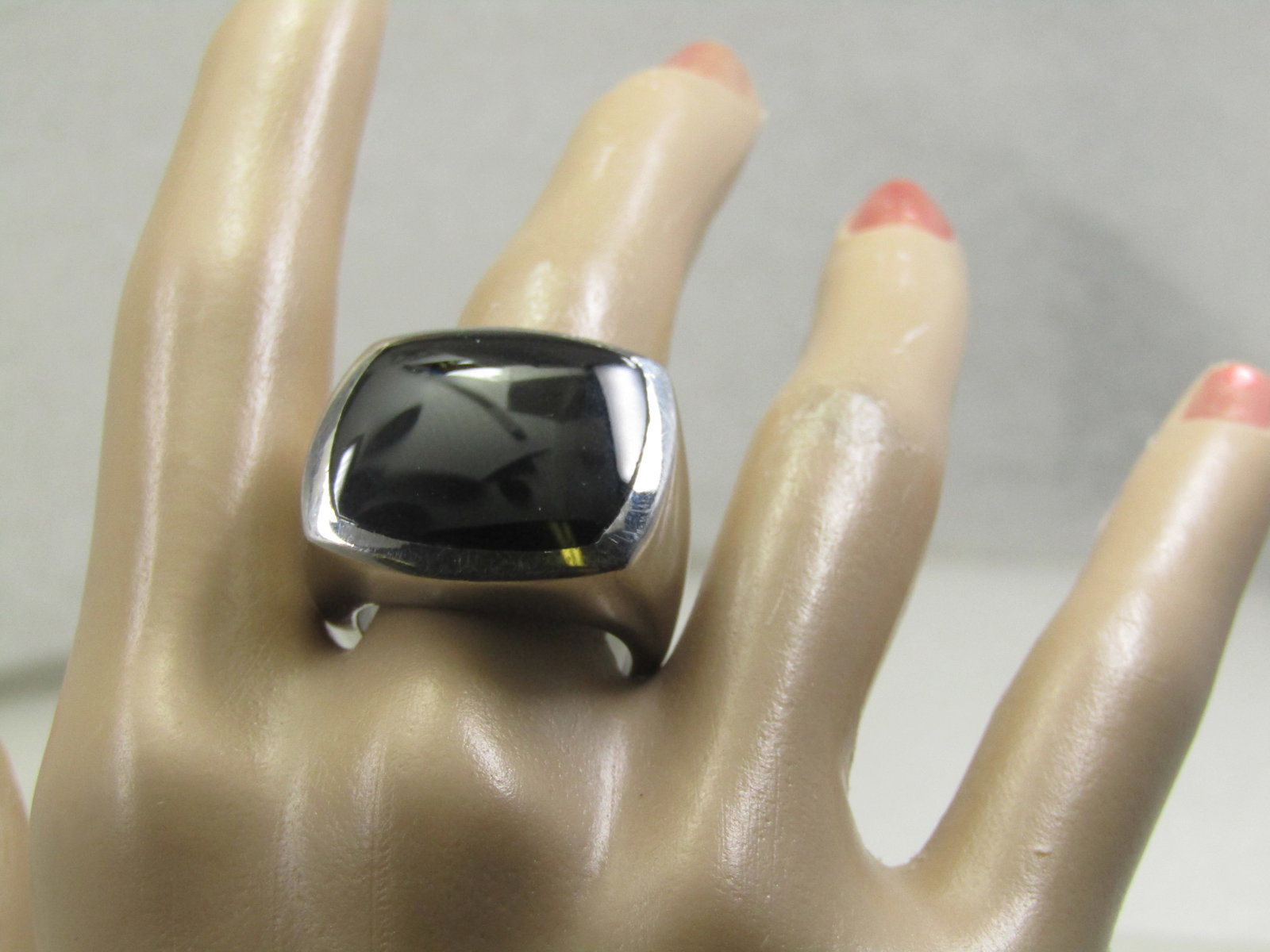 Stainless Steel Black Stone Ring, Sz. 8, Men's/Unisex, - 6