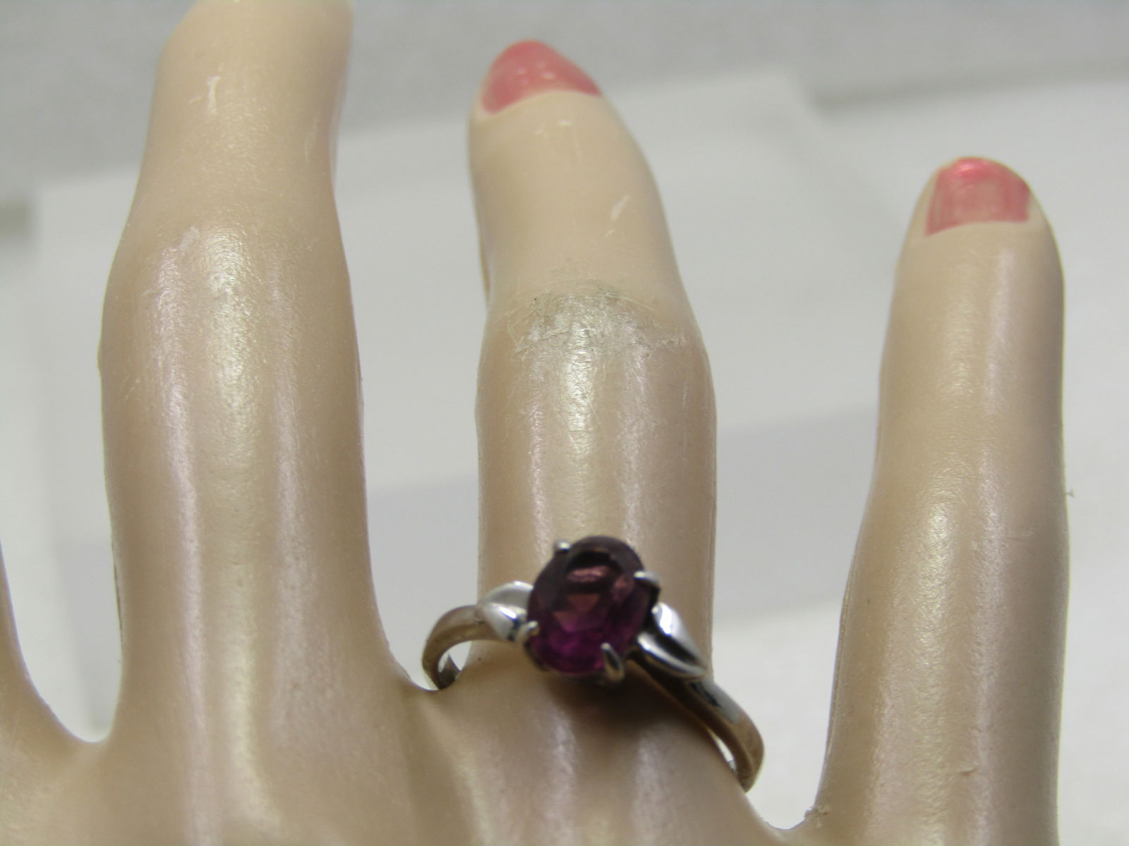 Vintage Silver Tone Purple Stone Ring, Sz. 7.5, Signed DAO - 7