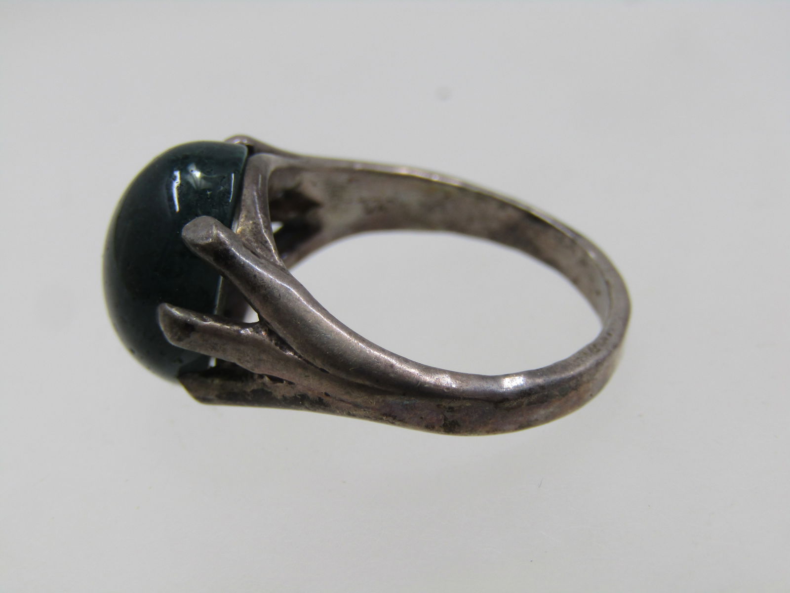 Vintage Sterling Dark Green Stone Ring, Sz. 6 - 3