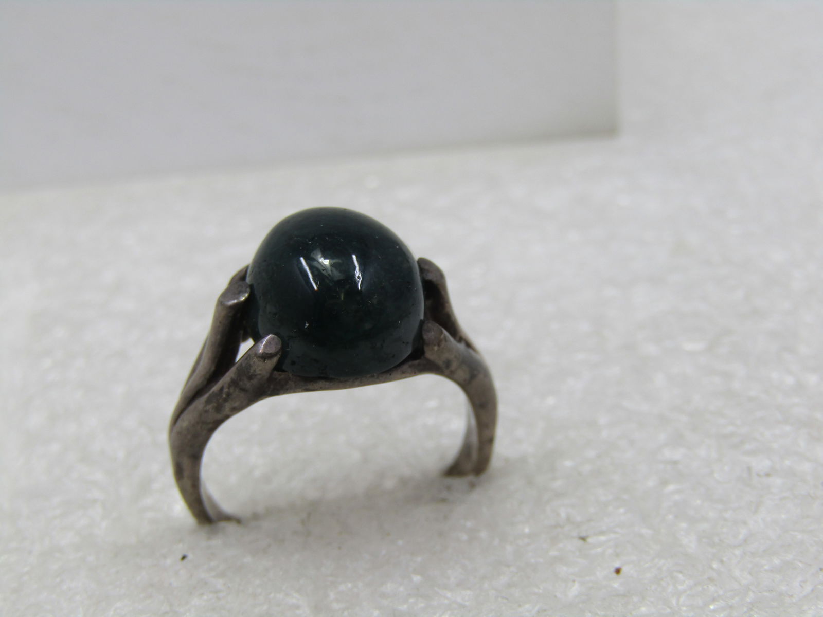 Vintage Sterling Dark Green Stone Ring, Sz. 6 - 5
