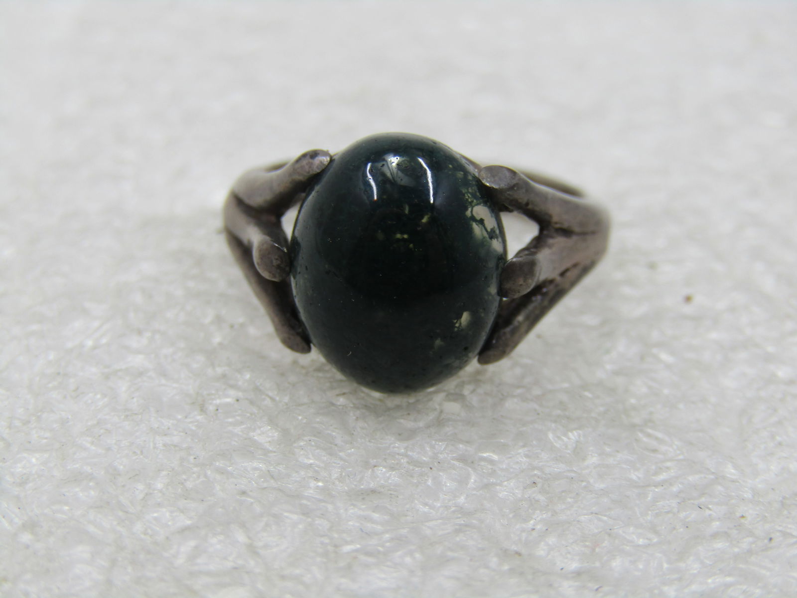 Vintage Sterling Dark Green Stone Ring, Sz. 6 - 6