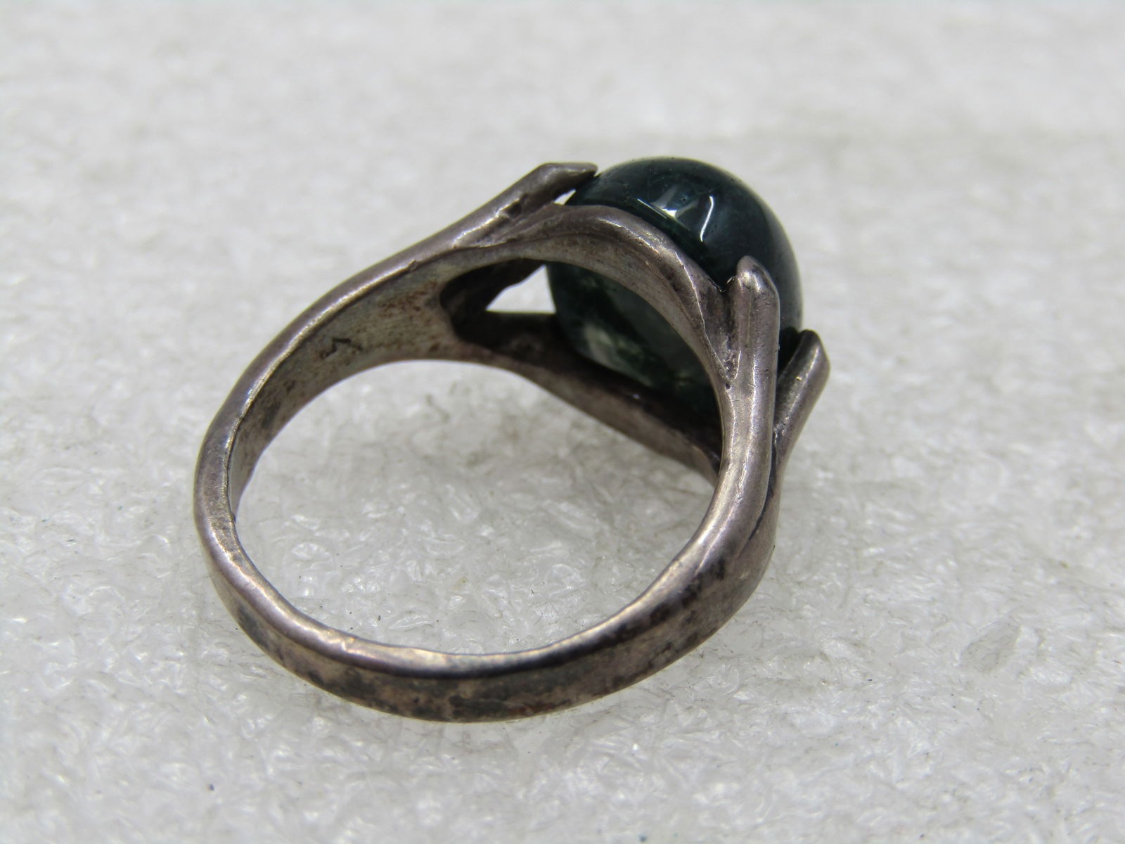 Vintage Sterling Dark Green Stone Ring, Sz. 6 - 7