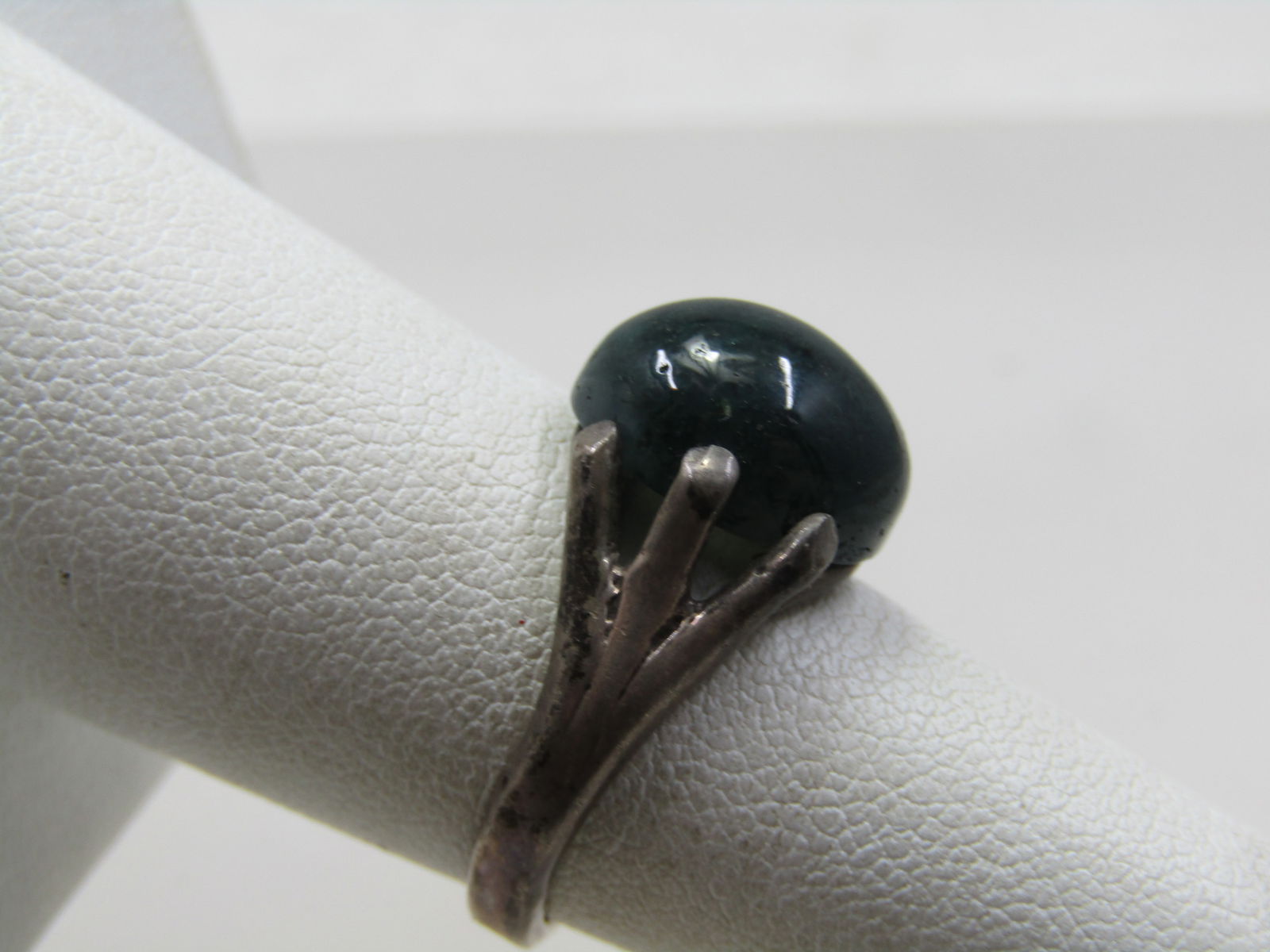 Vintage Sterling Dark Green Stone Ring, Sz. 6 - 9