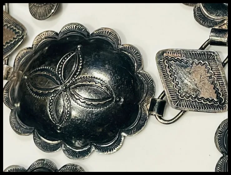 Fantastic Sterling Silver Vintage Navajo Hand Wrought Native American Concho Belt - 3