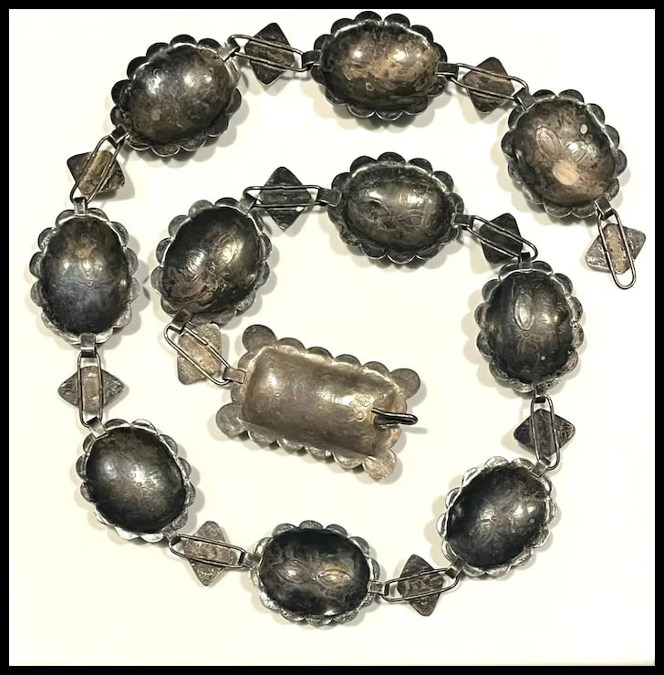Fantastic Sterling Silver Vintage Navajo Hand Wrought Native American Concho Belt - 6